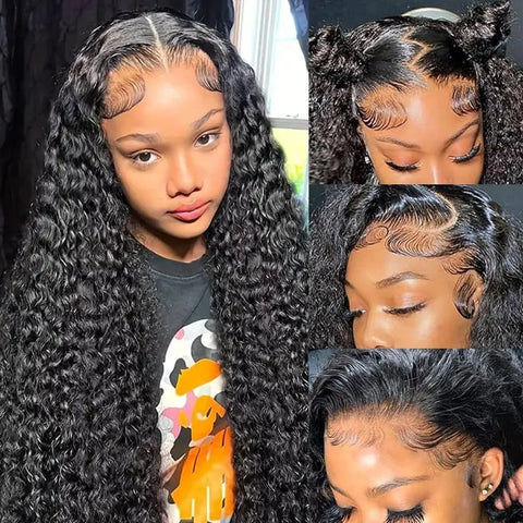 180 Density 13x6 Deep Wave Lace Front Human Hair Wigs 40 Inch 13x4 HD Transparent Water Wave Curly Lace Frontal Human Hair Wig