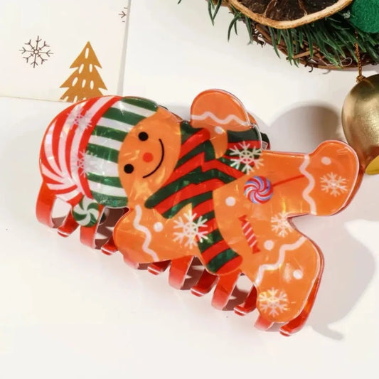 1/2Pcs Acrylic Christmas Hair Claw Clips for Women, Gingerbread Man Design Hair Jaw Clips Hair Accessories Holiday Gift Hair Pin