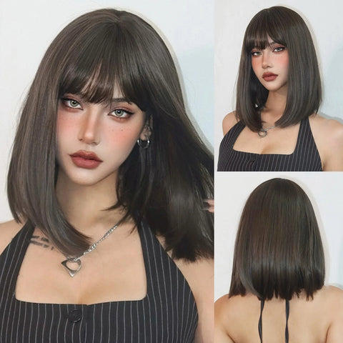 LOUIS FERRE Short Blonde Bob Synthetic Wigs With Dark Root Shoulder Length Blonde Straight Wig Mixed White Hair High Temperature