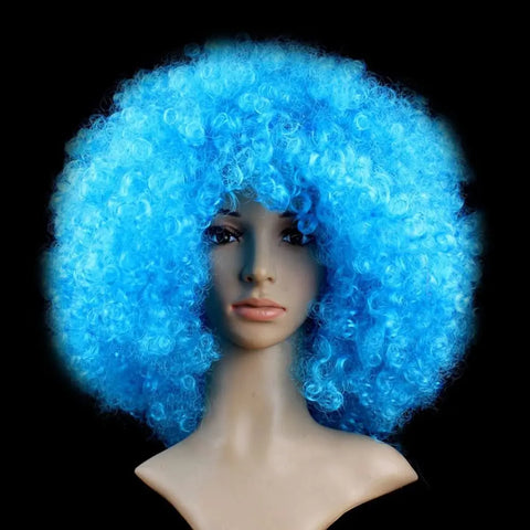 Unisex Adult Various Coloured Rainbow Circus Curly Black Afro Curly Wig Adult Fancy Dress Disco