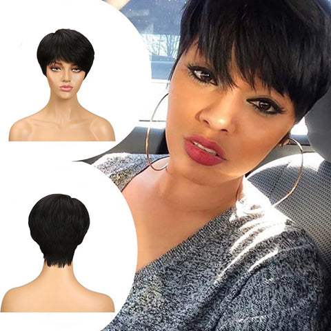 Short Pixie Cut Wig Human Hair Ready to Wear Brazilian Human Hair Wigs for Women  Black Brown Red Full Machine Wigs