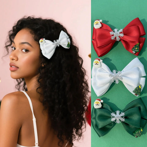 1PC Christmas Santa Snowflake Tree Hair Bows，Cute Xmas Holiday Hair Accessories, Perfect for Party Gifts & Festive Looks