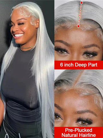 250% Silver Grey Colored Straight Human Hair Wigs 13x6 HD Lace Front Wigs Brazilian 30 40 Inch 13x4 Lace Frontal Human Hair Wigs