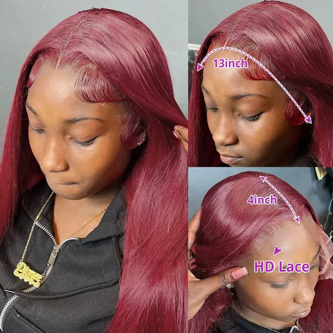 30 Inch Burgundy 13x4 HD Lace Frontal Straight Human Hair Wigs Pre Plucked Brazilian 99j Hd Lace Frontal Wig 13x6 Human Hair Wig