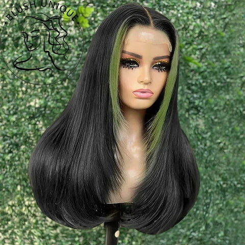 Chocolate Brown with Blonde Layered Straight Lace Front Wig Highlight Skunk Stripe Layered Cut Lace Wigs Synthetic Glueless Wig