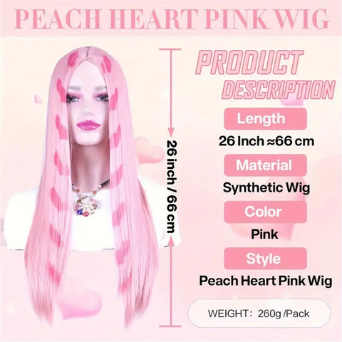 Long Pink Vibrant Pink Straight Love Wig, 26 Inch, Heat Resistant Synthetic Middle Part Wig, Halloween Christmas Festival