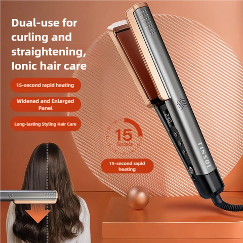 TINSOL Professional 2-in-1 Ceramic Hair Straightener Curl Ionizer with LCD Wide Panel Straightener, Temperature Adjustable