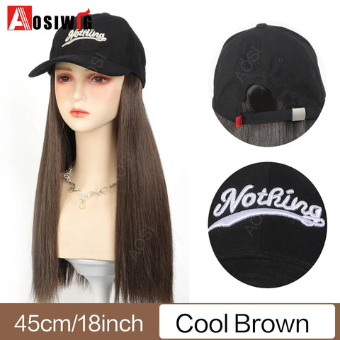 Long Wavy Synthetic Wig Baseball Rice White Cap With Hair Extensions Hat Wigs Natural Black Connect Wig Adjustable For Women