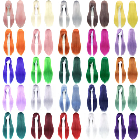 Soowee Long Synthetic Hair White Purple Cosplay Wigs Party Black Hair Straight Wig Hairpiece for Women
