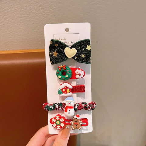 5/10 Pcs Children's Christmas Hair Accessories Set Heart Santa Claus Hair Clips & Gold Hair Bands Cute Buckles Tweezers For Girl