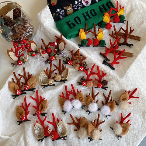 New Christmas Antler Hair Clips Deer Ear Hairpins Christmas Party Headbands Festival Pine Cones Hair Ball Hair Accessories