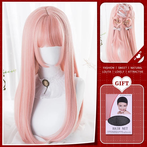WTB Synthetic Long Straight Hair Black Lolita Wigs with Bangs for Women Fashion Female Cosplay Party Christmas Wigs Multicolor