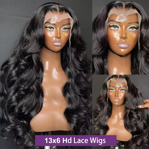 30 40Inch Body Wave Lace Front Wigs Brazilian Human Hair Pre Plucked Black 200Density 13x6 Hd Transparent Frontal Human Hair Wig