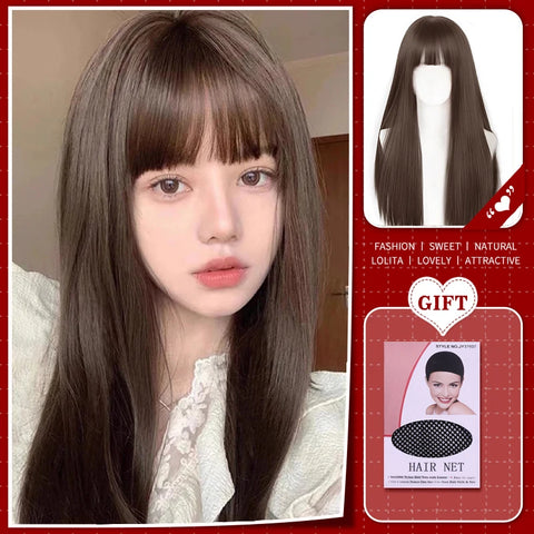 WTB Synthetic Long Straight Hair Black Lolita Wigs with Bangs for Women Fashion Female Cosplay Party Christmas Wigs Multicolor