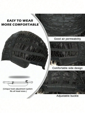 Natural Brown Synthetic Curly Wavy Bob Wig with Bangs for Women