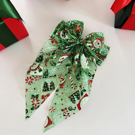 1PC Santa hat mesh bow spring clip, snowman Santa hairpin, holiday gift headwear Christmas hair ornament