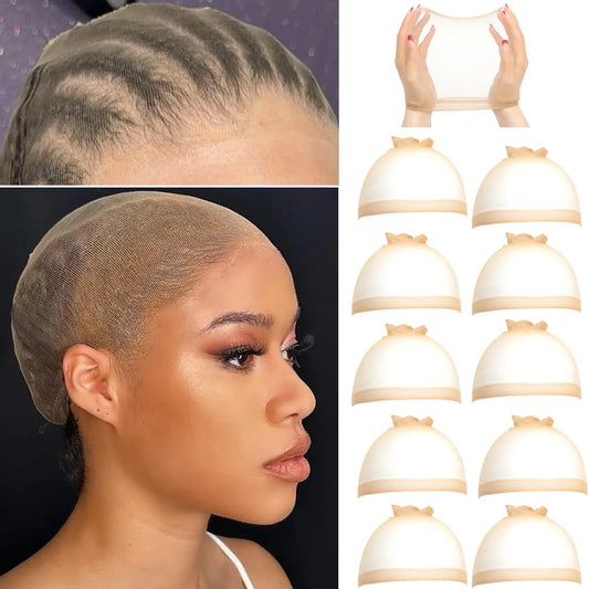 10Pcs Invisible Stocking Wig Cap for Lace Front Wig High-elastic Stretchy Breathable Nylon Wig Caps Ultra-thin Sheer Wig Cap