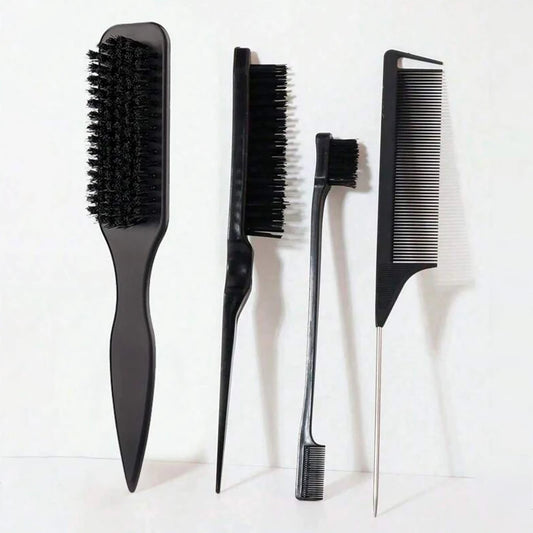 Boar Bristle Slick Back Hair Brush for Sleek Ponytail Bun & Smoothing Baby Hairs, Flyaways, Edge Control - Backcombing & Teasing