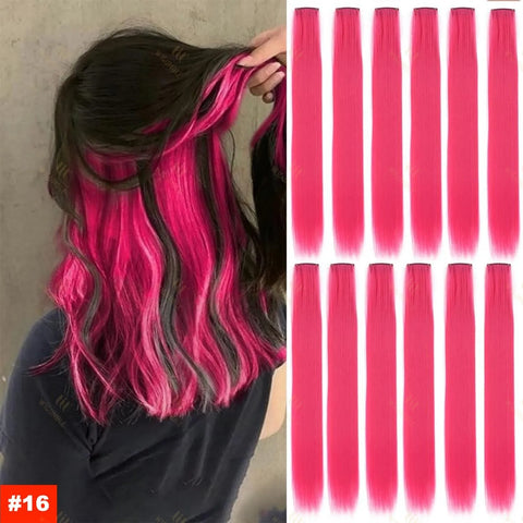 18 Color Clip Style Hair Extensions 22 Inch Color Hair Extensions High Gloss Long Straight Synthetic Wig For Children Women