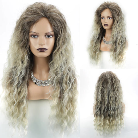MSIWIGS Blonde Wig Synthetic Long Curly Hair Wigs for Women Fluffy Hairstyle Wave Ombre Wig Costume Carnival Party
