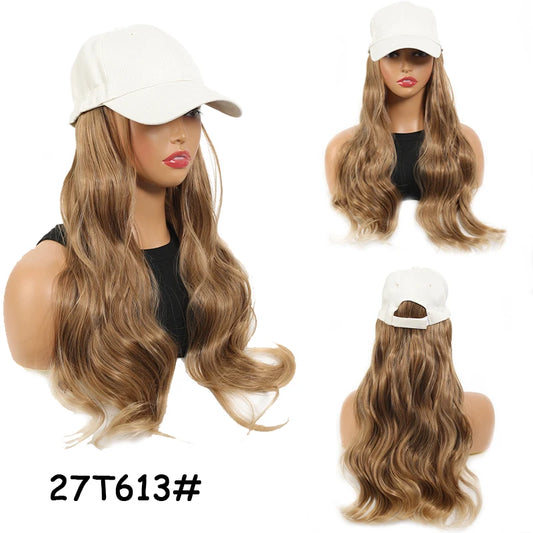 Off white duckbill cap large wave wig synthetic wig for women easy to wear and adjustable size for daily use