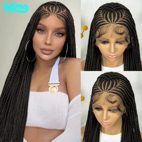 Box Braids Wig 36Inch Cornrow Braided Wigs Synthetic Full Lace  Braided Wig for Black Women Blended Lace Front Braiding Hair Wig