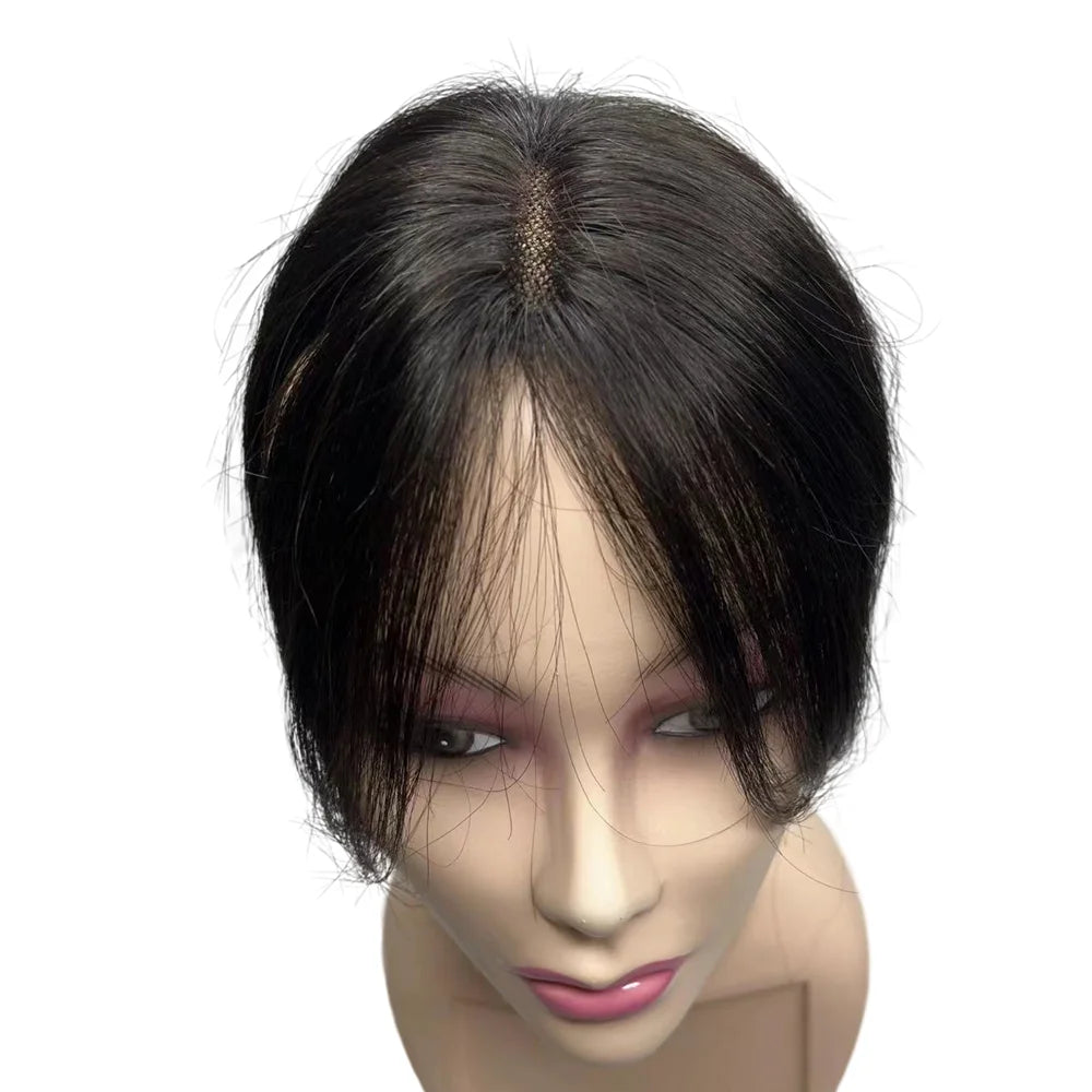 10inch Swiss Lace Invisible Human Hair Toppers Clip In Natural Hairpieces Fringe for Women Mild Hair Loss Volume Hand-woven
