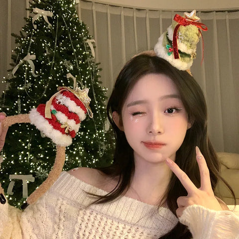 2025 New Christmas Decoration Headband Hair Clip Christmas Atmosphere Butterfly Knot Christmas Hat Hair Clip for Women