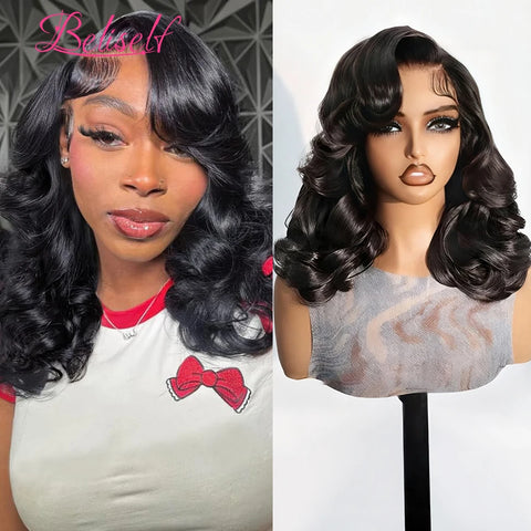 Pre-Styled Side Part Glueless Wigs Human Hair with Elastic Drawstring Ready to Wear Body Wave Short Bob Wig Pull Go Glueless Wig