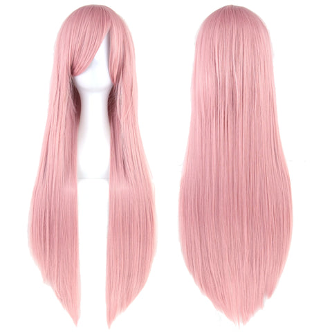 Soowee 80cm Long Synthetic Hair White Purple Cosplay Wigs Party Black Hair Straight Wig Hairpiece for Women