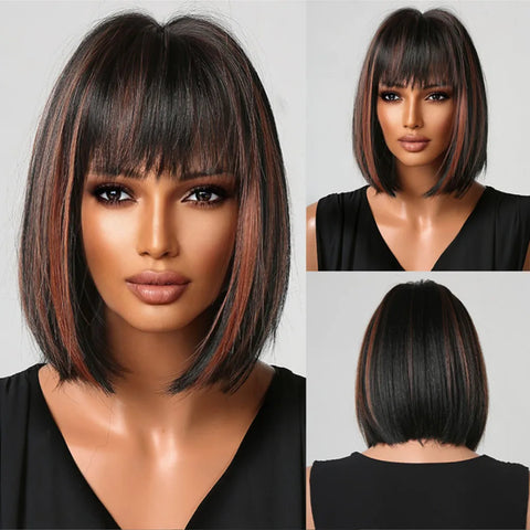 LOUIS FERRE Short Blonde Bob Synthetic Wigs With Dark Root Shoulder Length Blonde Straight Wig Mixed White Hair High Temperature