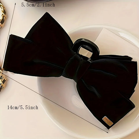 1pcs Elegant Velvet Bow Hair Clip, Large Solid Velvet Bow Hair Accessory, Autumn And Winter Shark Clip.