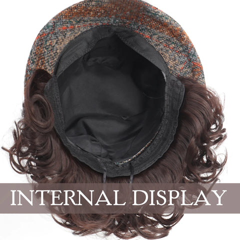 Ocelot Synthetic fisherman hat lazy wig hat woman short curly bow mother wig hat hair extension brown black heat-resistant