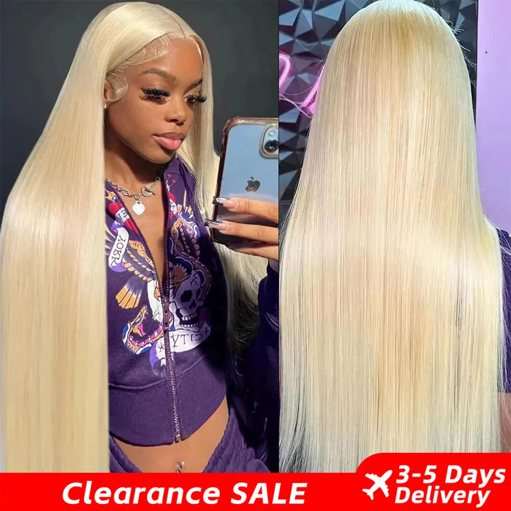 Blonde 613 13x6 Lace Frontal Wigs HD 613 Lace Front Human Hair Wigs For Women 40 Inch Long Straight Human Hair Wigs Can Be Dyed
