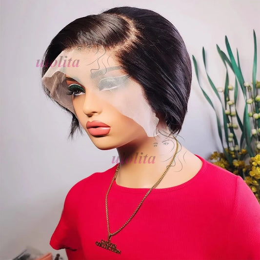 Pixie Cut Wig Brazilian 613 blonde Straight Side Part Wig 13x4 Short Bob HD Transparent Lace Front Human Hair Wig For Women