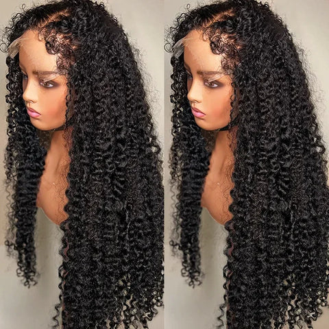 4C Edges Wig Kinky Curly 13x6 HD Lace Frontal Wig Human Hair Glueless Deep Wave 13x6 HD Transparent Lace Front Human Hair Wigs