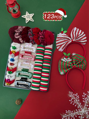 123pcs Elegant Christmas Hair Accessories Set for Women Fashionable Hair Decorations Ideal Christmas Gift
