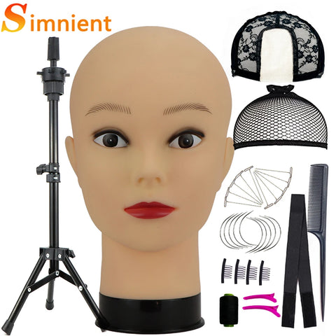 New Bald Mannequin Head With Wig Stand AdjustableTripod Support For Wigs Hair Extension Holder Wig Making Kit Tools Accessories