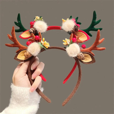 Christmas Hair Hoop Antler Christmas Headwear Hair Band Fashion Red Winter Plush Cute Headband Hair Clip New Hair Accessories