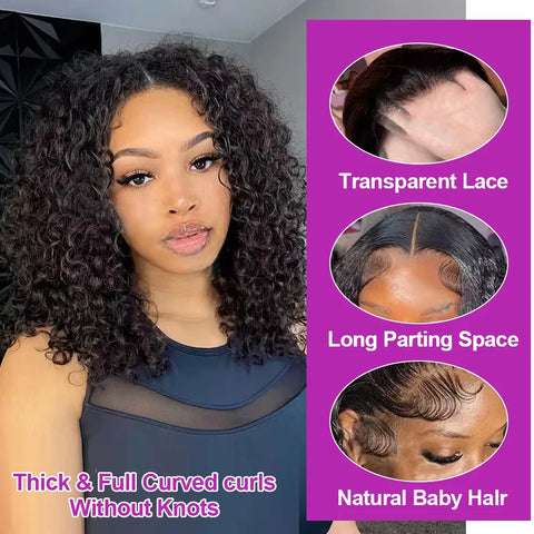7x5 Glueless Wigs 100% Human Hair Ready To Wear Kinky Curly Short Bob Wigs For Women Deep Wave 13x6 Lace Front Wigs Pre Plucked