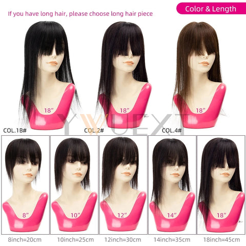 Clip In Hair Pieces Toppers 8"-12" Natural Human Hair Extensions Piece Brown Color Women With Bangs 8x12cm Base
