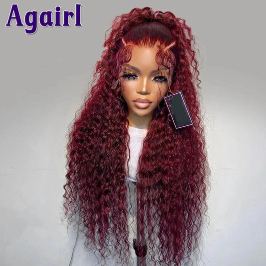 99J Dark Red Ready Go Wig Burgundy Kinky Curly Human Hair Wigs 13X4 13X6 Lace Frontal Wigs Brazilian Water Wave 6X4 Closure Wigs