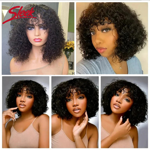 Sleek Jerry Curl Short Pixie Cut Bob Brazilian P4/27 Human Hair Wigs With Bang Natual Black Remy Highlight P1B/30 Ombre T1B/33