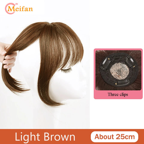 MEIFAN Synthetic Middle Part Topper Hairpiece with Bangs Clip-In Bangs Extension Natural Invisible Clourse Hairpiece for Women