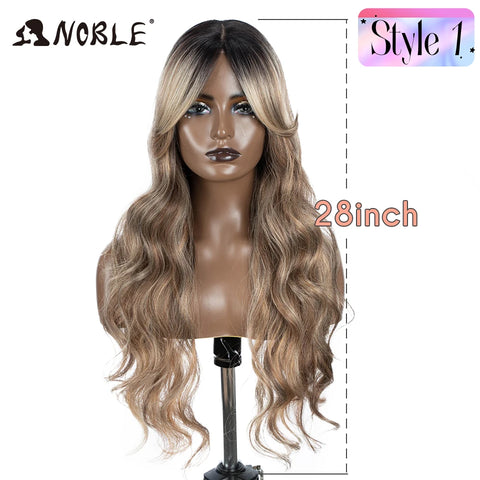 Noble Synthetic Lace Front Wig Long Wavy Side Part Body Wavy Lace Front Wig For Women Lace Front Wig Ombre Blonde Cosplay Wig
