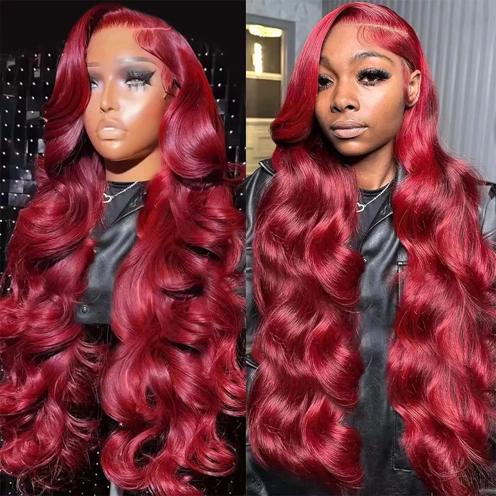 200 Density 99J Burgundy Body Wave Human Hair Wig 13x6 HD Lace Frontal Human Hair Wig Brazilian Remy 100% Human Hair For Women