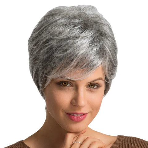 Natural Breathable Hair Extensions Synthetic Middle & Old Age Women Wigs Fashion Gray Head Cover Ladies Short Curl Wig Hat