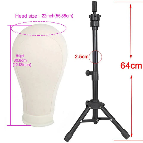 Soft Canvas Wig Head With Tripod Stand 22' Training Mannequin Canvas Head for Hairstyle Display DlY Making Wig Stand With Head