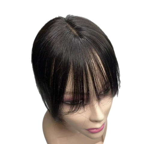 10inch Swiss Lace Invisible Human Hair Toppers Clip In Natural Hairpieces Fringe for Women Mild Hair Loss Volume Hand-woven