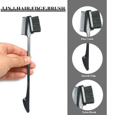  Hair Brushes,Double Side Edge Control Hair Brush Set of 2 - 3-in-1 Comb Grooming Tool for Women Girls Hair Edge Eyebrow Brushe
